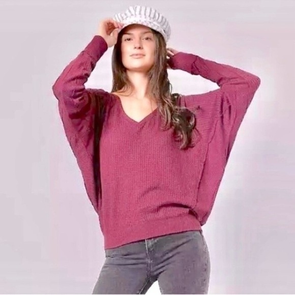 Free People Santa Clara Thermal Waffle Knit Mulberry Faded Fuchsia Size Large - Picture 1 of 7